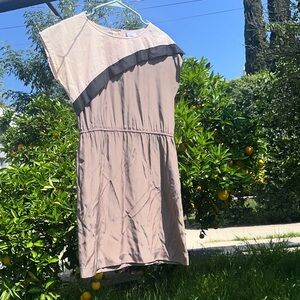 Zachary's Smile Taupe and Light Pink Silk Cotton Dress with Black Diagonal Trim